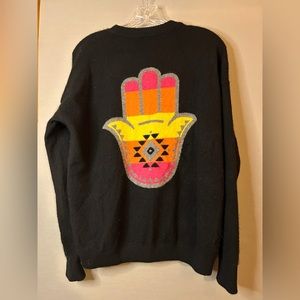 Hamsa (symbol of peace) cashmere soft cozy sweater black by Minnie Rose